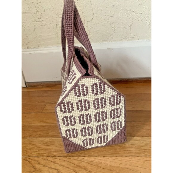Vintage Needlepoint Tote Bag Monogram – Handmade Canvas Yarn Hippie Purse - Picture 4 of 8